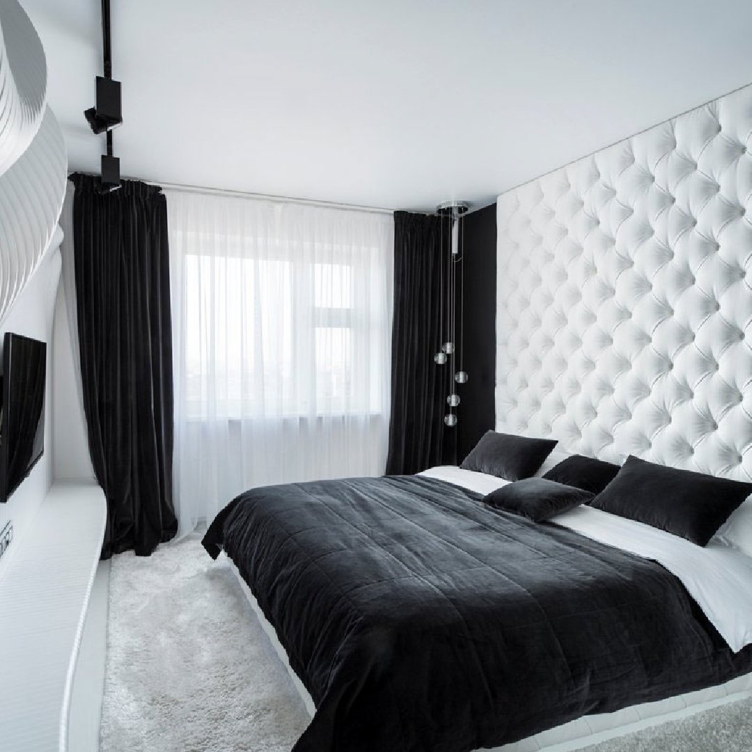 Черно-белая спальня: идеи оформления