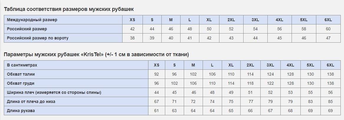 Таблица размеров мужских рубашек: российские и международные размеры
