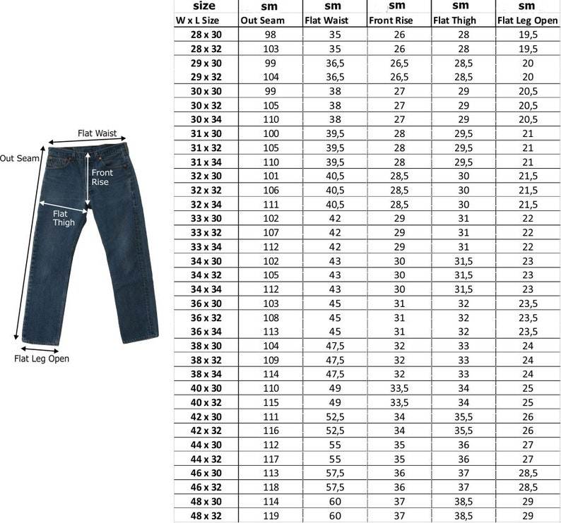 Мужские и женские джинсы levis по таблице размеров