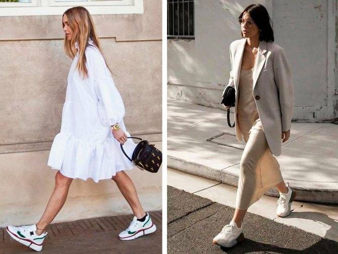 Какие женские платья сочетаются с белыми кроссовками?