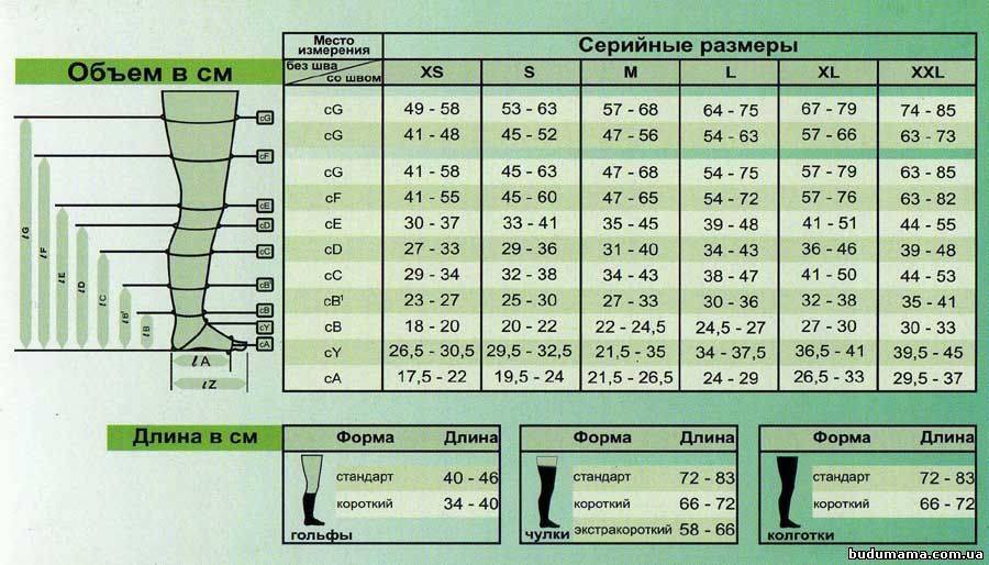 Таблица размеров компрессионных чулок
