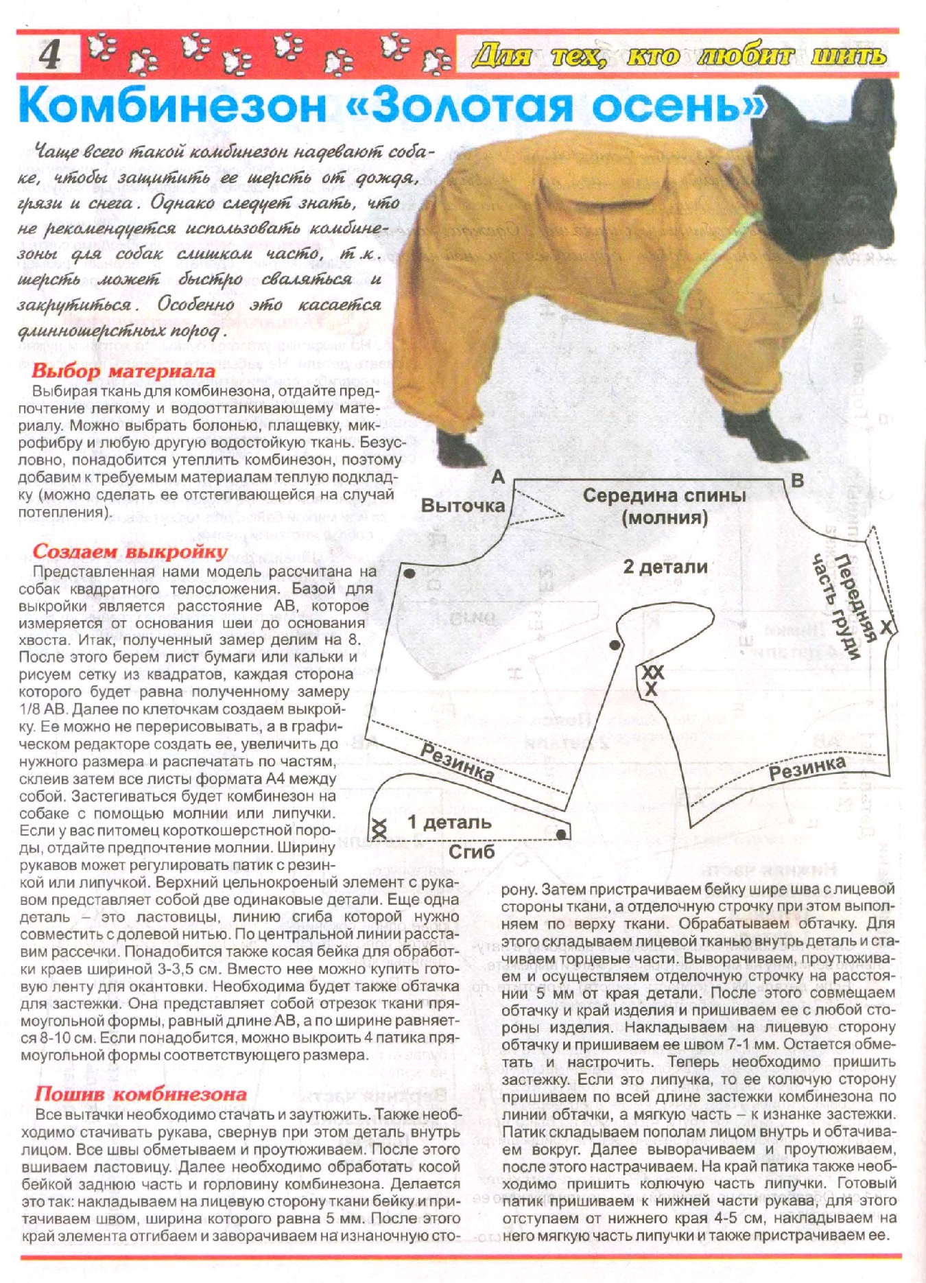 Схема комбинезона для собаки