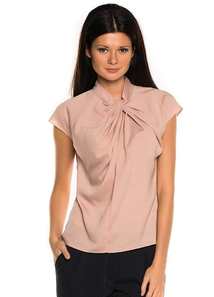 Блузка-рубашка из шелка со складками на рукавах