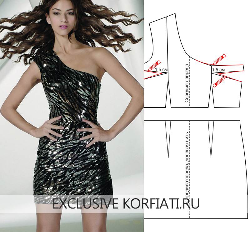 Выкройка платья с одним рукавом воланом: построение, моделирование, пошив, 4 модели