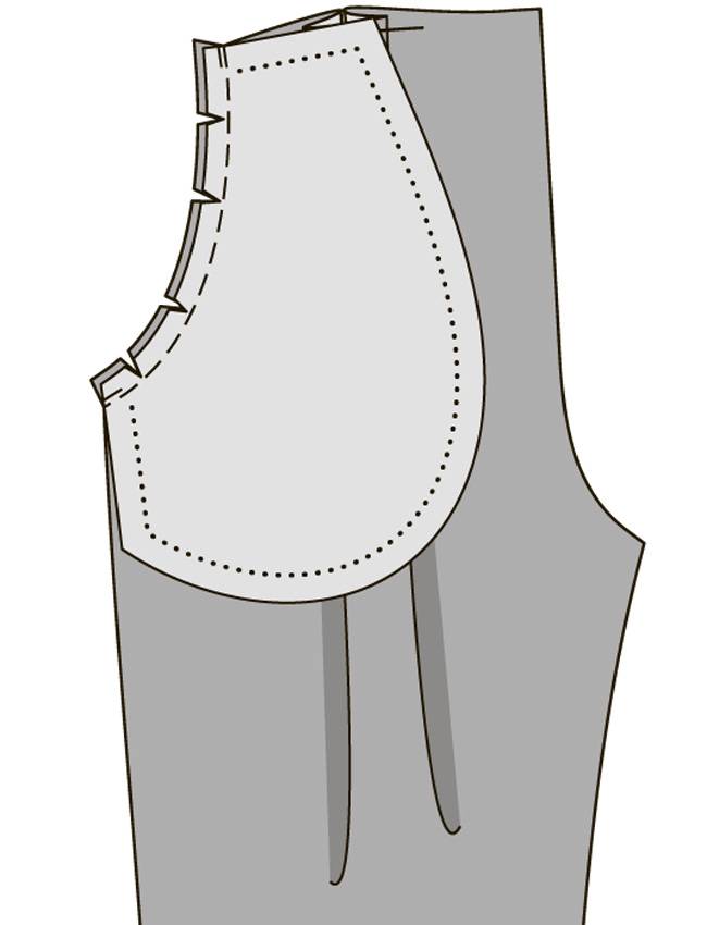 Обработка бокового кармана обтачкой и отрезным бочком
