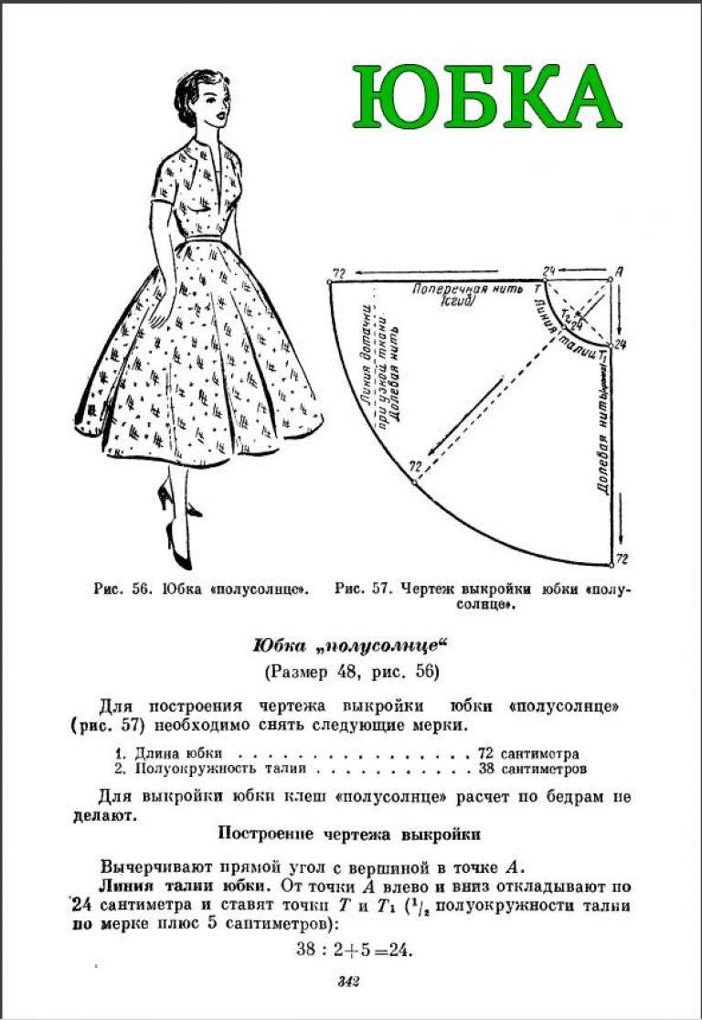 Выкройка юбки полусолнце: расчет ткани на юбку полусолнце