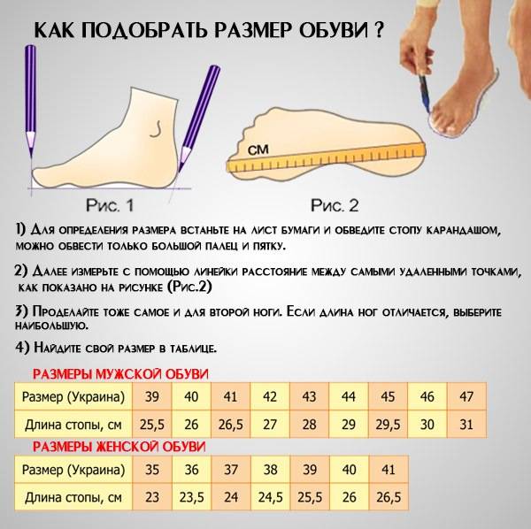 Размер обуви: таблица размеров обуви, как определить размеры обуви - соответствие по таблице