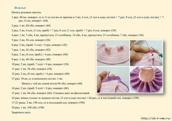 Платье для игрушки спицами схема и описание