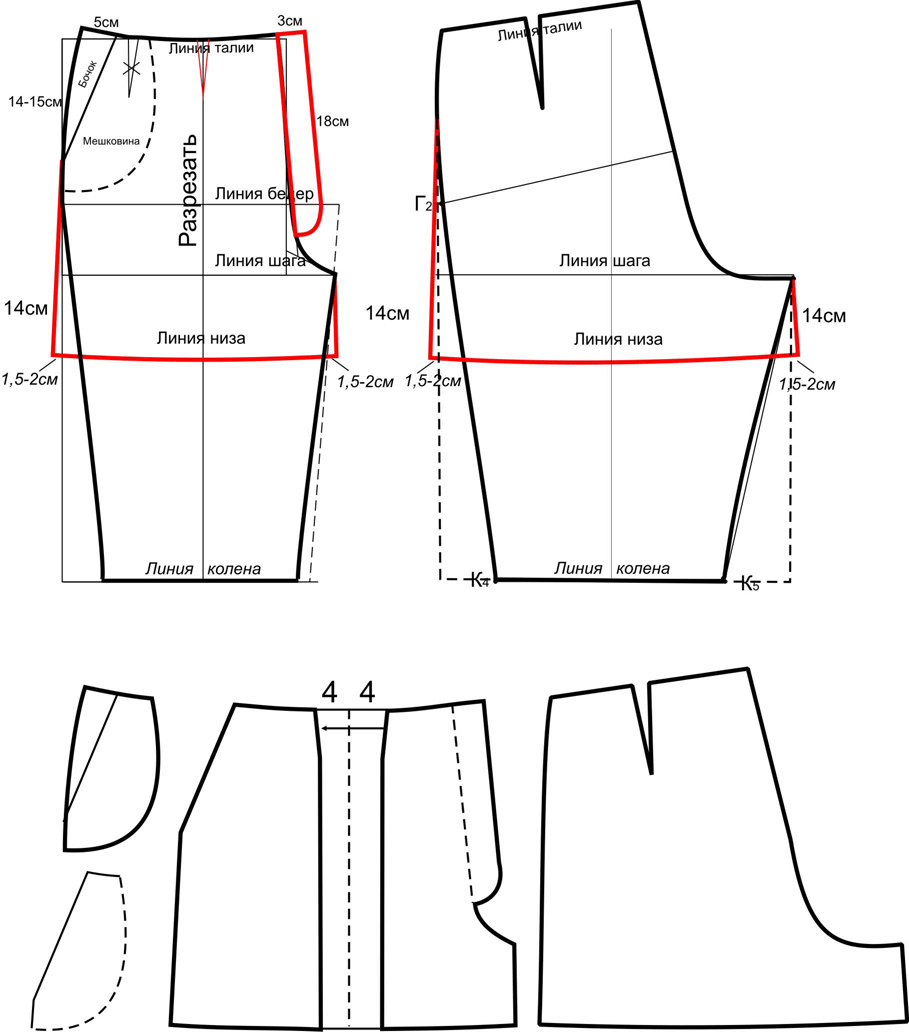 Выкройка мужских шорт — как сделать, все размеры 52, 54, 56 (на резинке)
