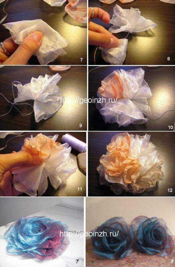 Как самостоятельно сделать красивые цветочки из органзы и вуали
