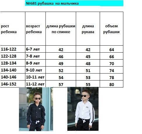Размерная таблица мужских рубашек.